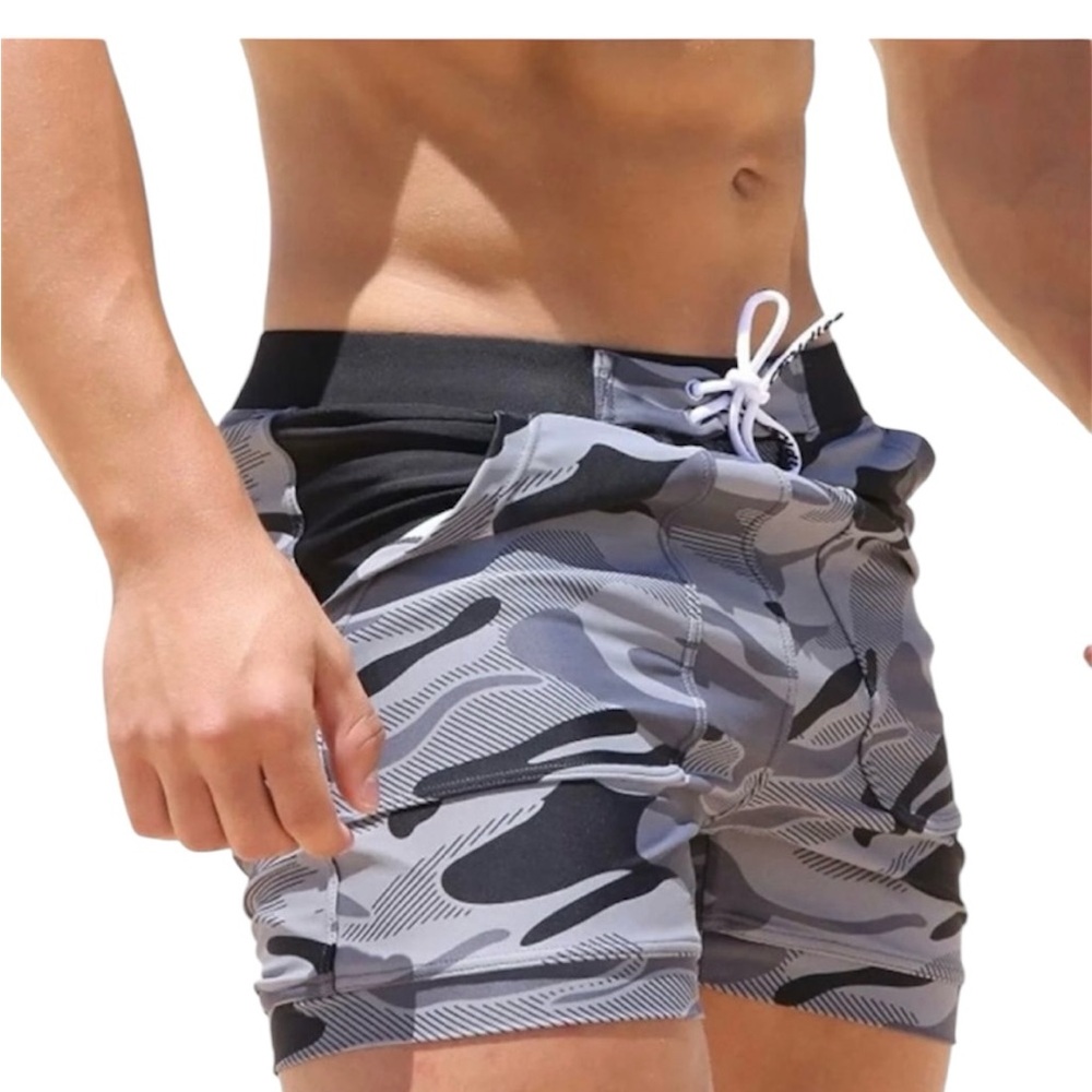 TADDLEE Camo Swim Boxer Brief Surf Board Fitted Trunk Men's Shorts Size XL